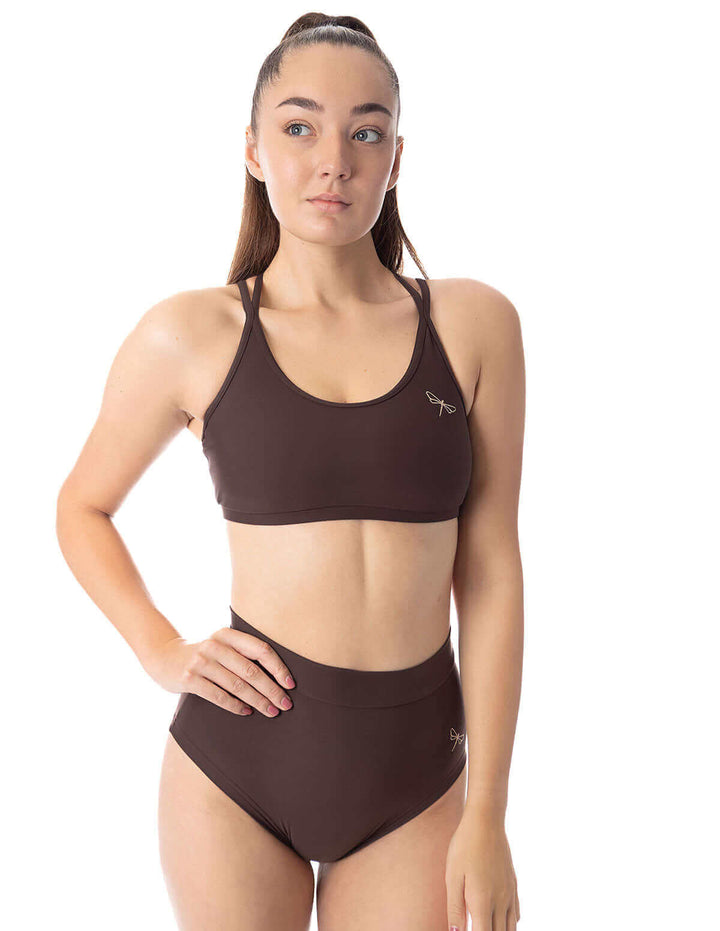 Pole dance sports bra Nicole | Sports bra | Color: espresso | Women's sports bra | Sportovní podprsenka | Sport-BH | Brassiere sport | Dragonfly Pole Dance Clothes and Bikram Hot Yoga Outfit