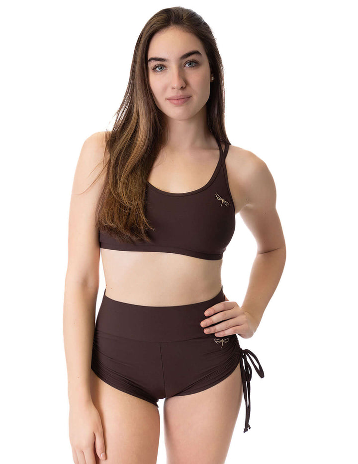 | Shorts | Color: burgundy | High Waist Drawstring Pole Shorts | Pole dance šortky se stahovacími šňůrkami | Short pole dance avec drawstrings