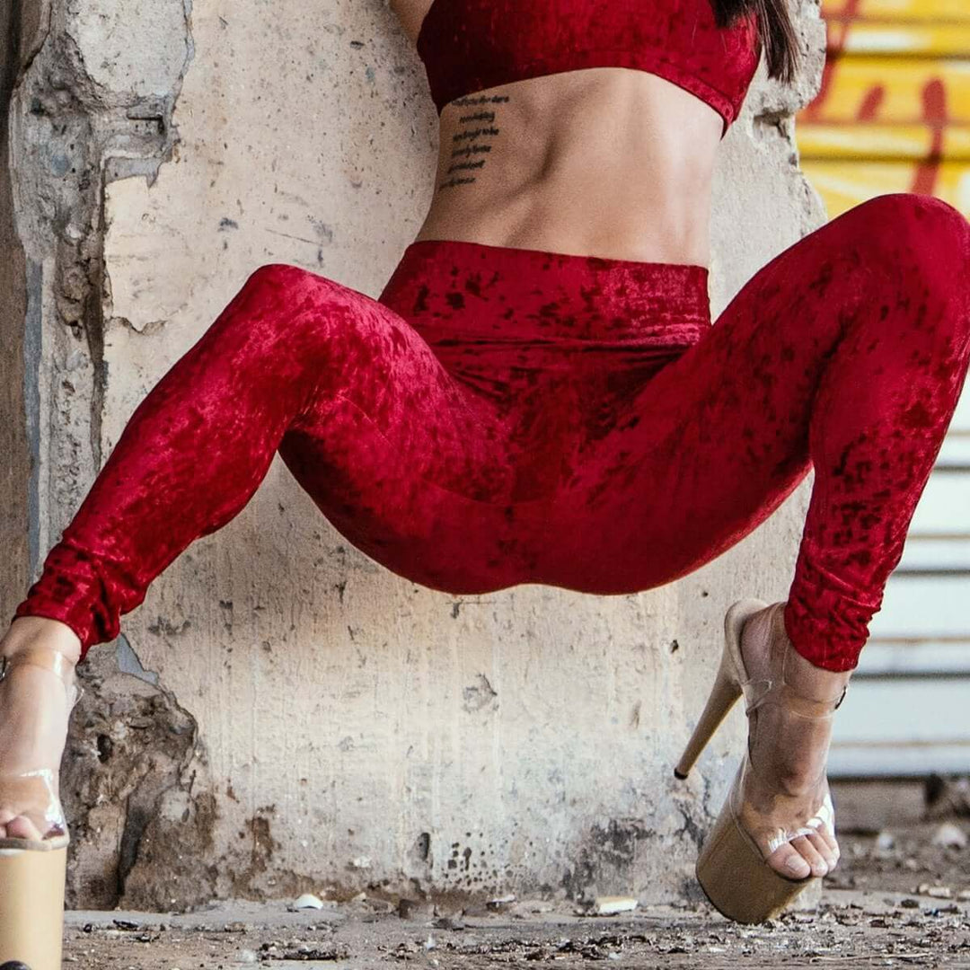 Velvet leggings Adriana | Sametové legíny | Color: red velvet | Yoga Leggings | Dragonfly Pole Wear and Bikram Hot Yoga Clothes