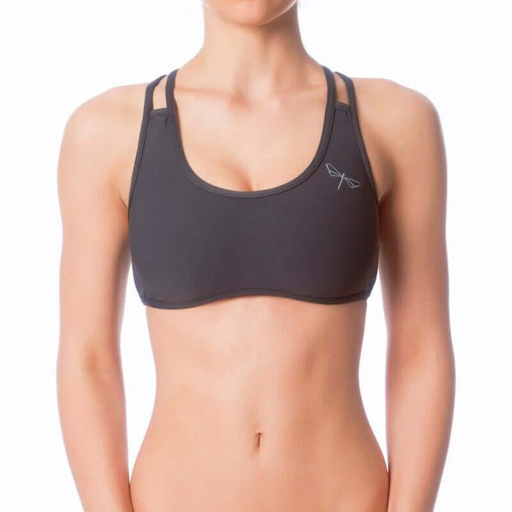 Double shoulder straps sports bra | Sports bra | Color: grey | Women's sports bra | Dragonfly Pole Dance Clothes and Bikram Hot Yoga Outfit